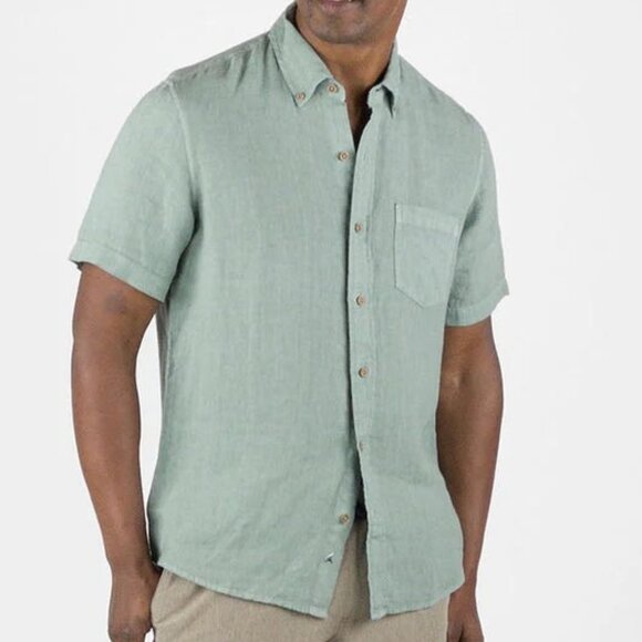 Tailor Vintage Chinois Green Puretec Cool Cotton/Linen Blend Shirt